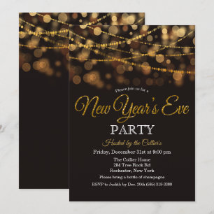 New Year's Eve Party Glitter Lights Invitation