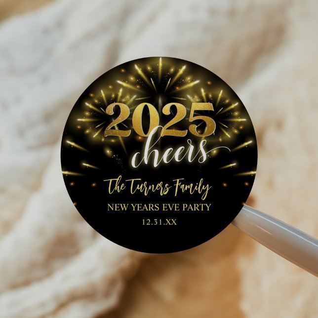 New Year's Eve Party Gold & Black Classic Round Sticker (Creator Uploaded)