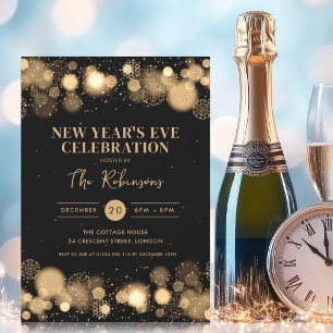 New Years Eve Party Gold Black Winter Wonder Invitation