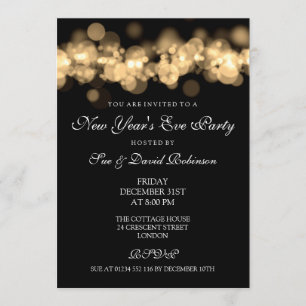 New Year's Eve Party Gold Bokeh Lights Invitation
