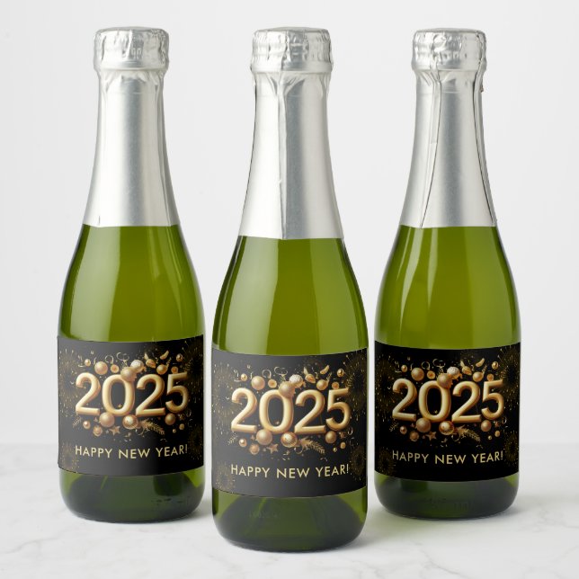 New Year's Eve Party Gold Glitter Sparkling Wine Label (Bottles)