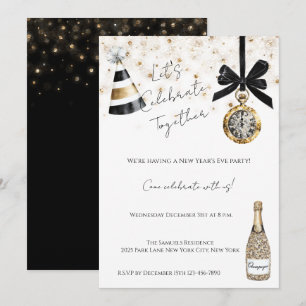 New Year's Eve Party Gold Glitzy Sparkle Invitation