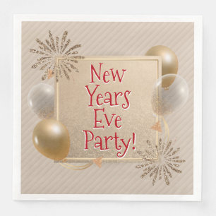 New Years Eve Party, Gold, White Balloons, Napkin