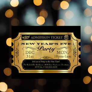 New Year's Eve Party Golden Ticket Invitations