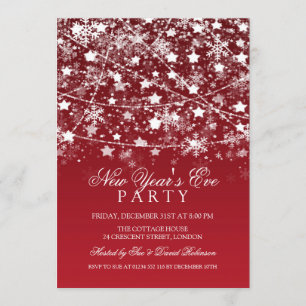 New Years Eve Party Holiday String Lights Red Invitation