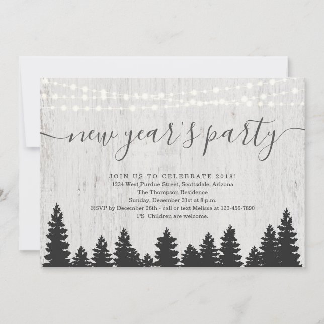 New Year's Eve Party Invitation | Rustic Winter (Front)