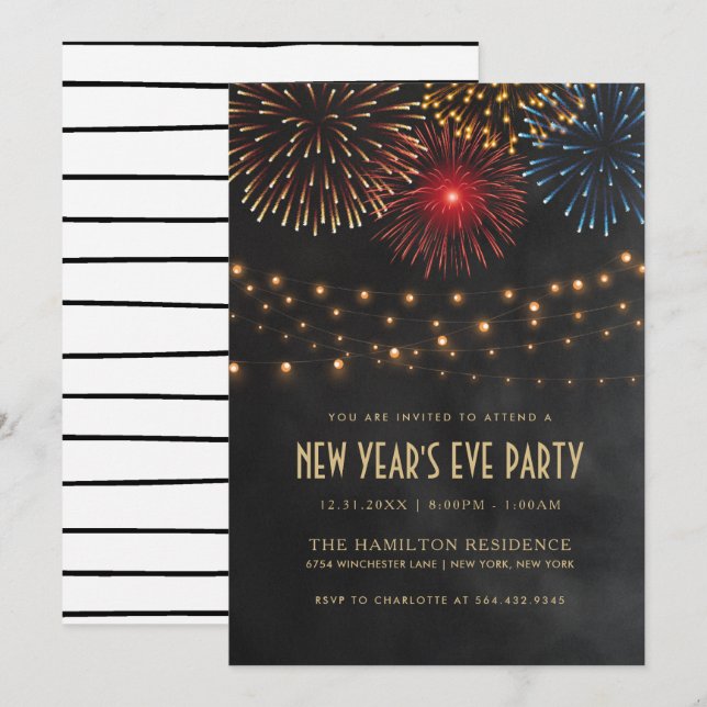NEW YEAR'S EVE PARTY INVITATION | String Lights (Front/Back)