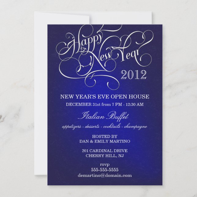 New Year's Eve Party Invitations - Midnight Blue (Front)