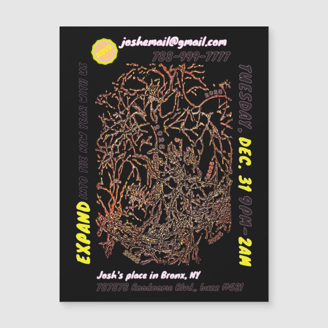 NEW YEAR'S EVE PARTY magnetic invite (Front)
