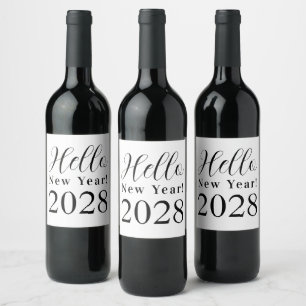 New Year's Eve Party Minimal Black and White Wine Label