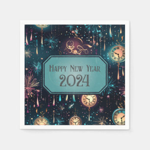 New Year's Eve Party Napkins Colourful Clock Desig