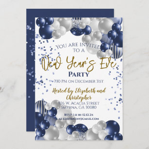 New Year's Eve Party Navy Balloons Invitation