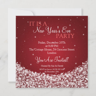 New Years Eve Party Night Sparkle Red Invitation