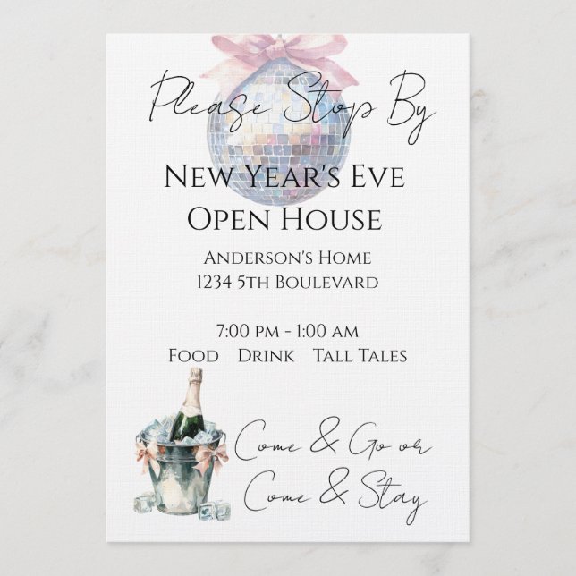 New Year's Eve Party Open House Watercolor Invitation (Front)