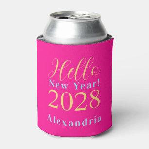 New Year's Eve Party Personalized Hot Pink Can Cooler