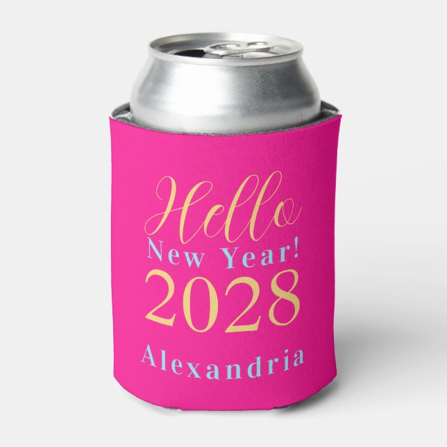New Year's Eve Party Personalized Hot Pink Can Cooler (Can Front)