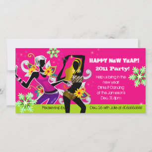 New Year's Eve Party Photo Card Dancing Pink