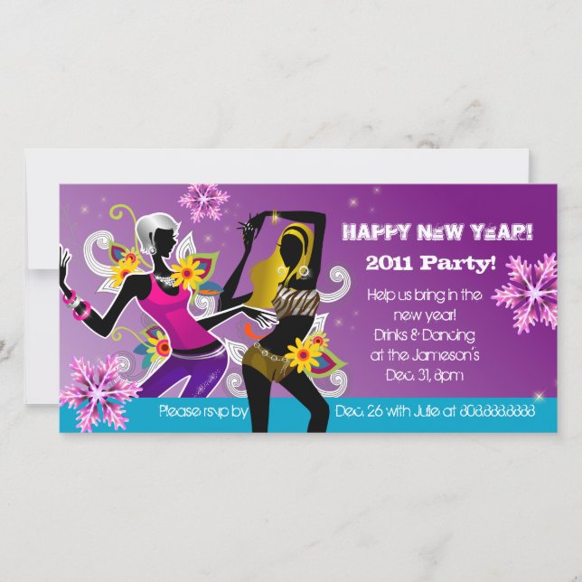 New Year's Eve Party Photo Card Dancing Purple (Front)
