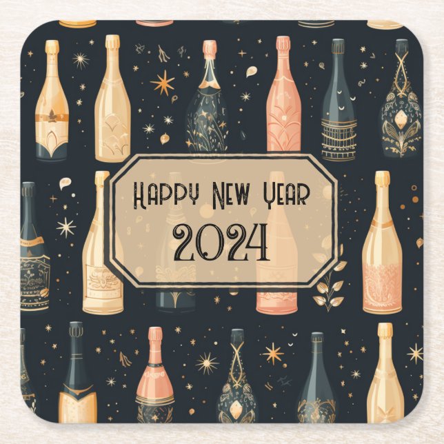 New Year's Eve Party Plates - Champagne Design  Square Paper Coaster (Front)