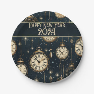 New Year's Eve Party Plates - Clock Design 