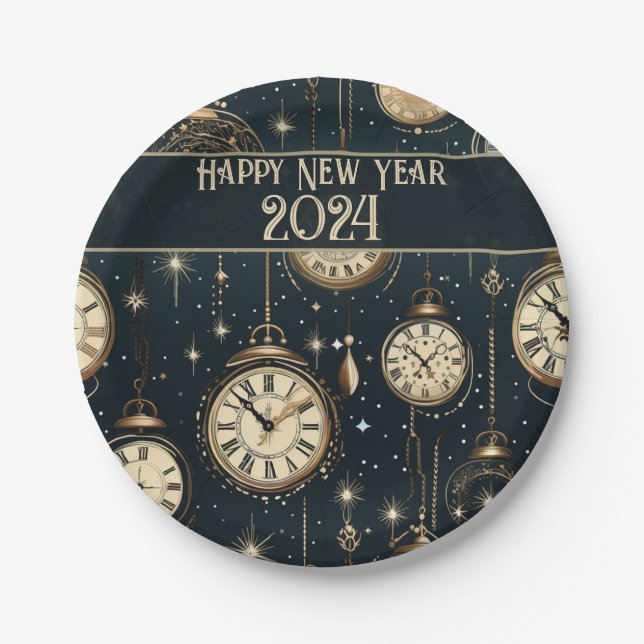 New Year's Eve Party Plates - Clock Design  (Front)