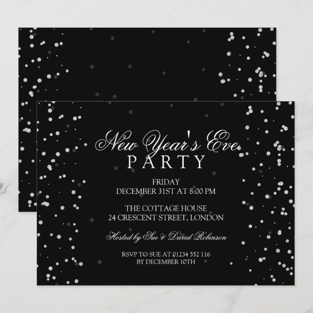 New Years Eve Party Silver Confetti Dots Invitation (Front/Back)