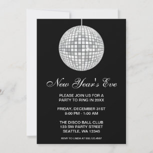 New Years Eve Party Silver Disco Ball Invitation