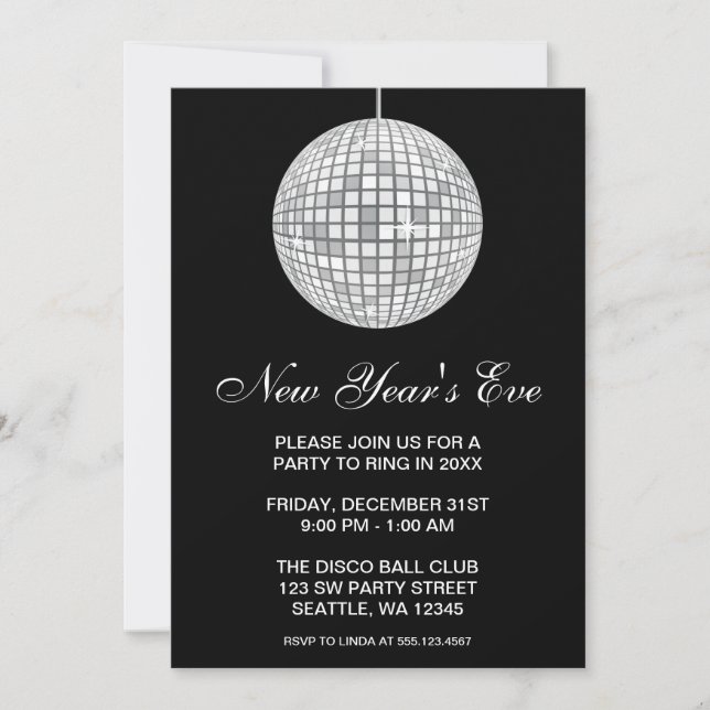 New Years Eve Party Silver Disco Ball Invitation