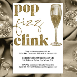 New Year's Eve Party Sparkle Gold Cheers Invitation
