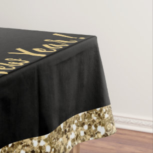 New Years Eve Party Tablecloth Black/Gold Sparkle