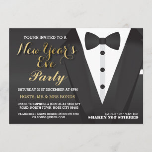 New Year's Eve Party Tuxedo Bow Tie Dinner Invite