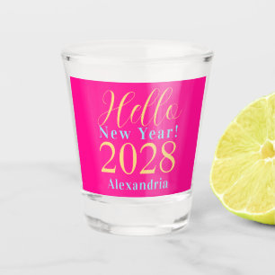 New Year's Eve Personalized Hot Pink Party Favour Shot Glass