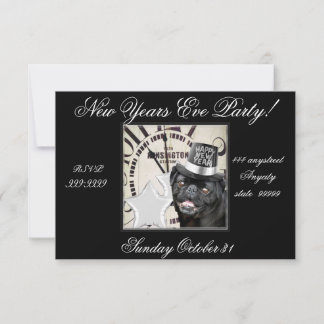 New Year's Eve pug dog party invitation