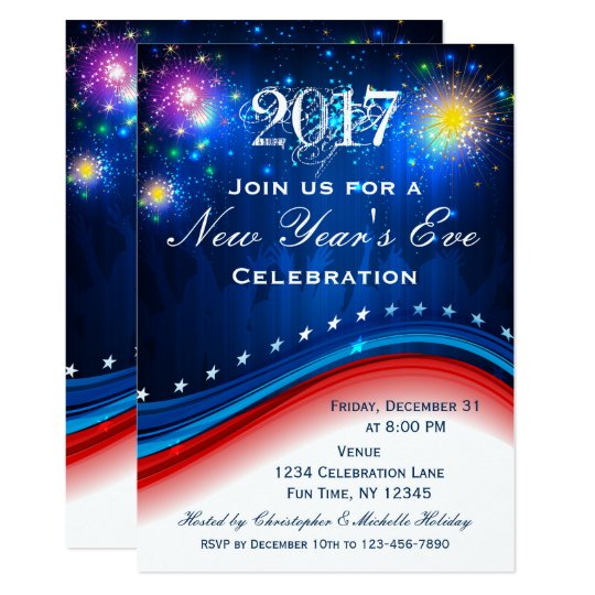 New Year's Eve Red White Blue Patriotic Invitation