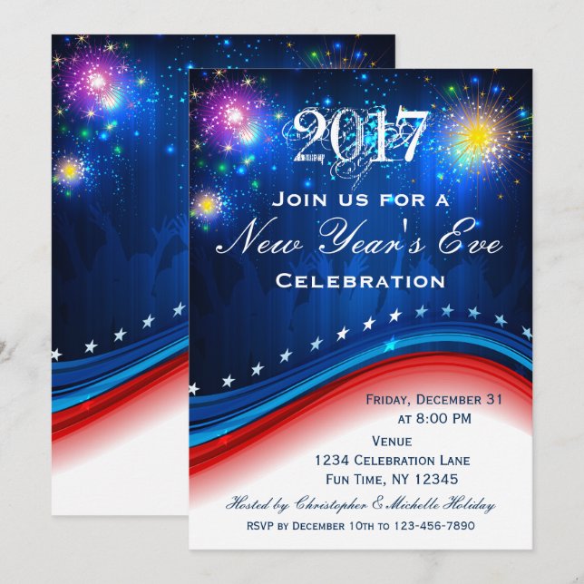 New Year's Eve Red White Blue Patriotic Invitation (Front/Back)