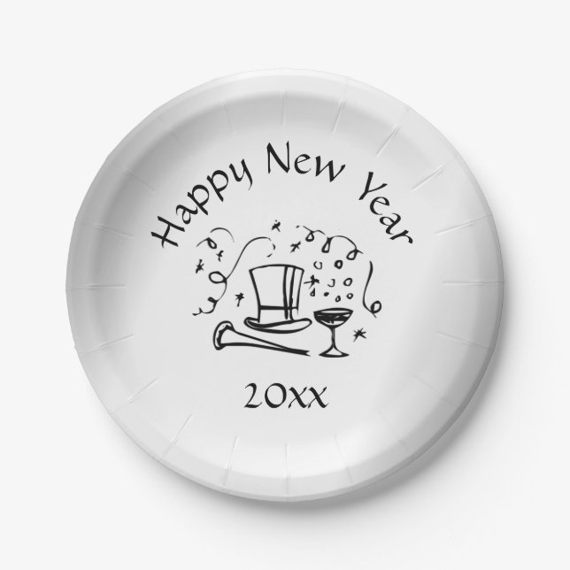 New Years Eve Silver Dated Paper Plate (Front)