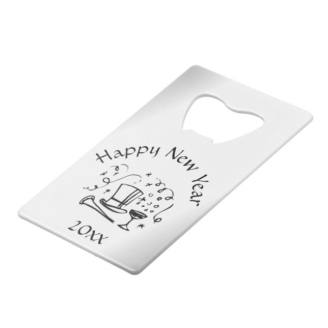 New Years Eve Silver Dated Wallet Bottle Opener (Back Angled)