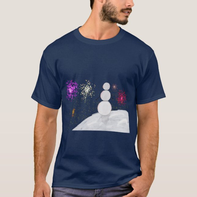 New Year's Eve Snowman and Fireworks T-Shirt (Devant)