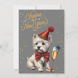New years eve Westie with champagne card