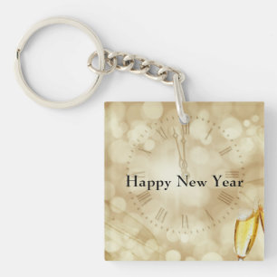 New Year's Eve with champagne glasses Keychain