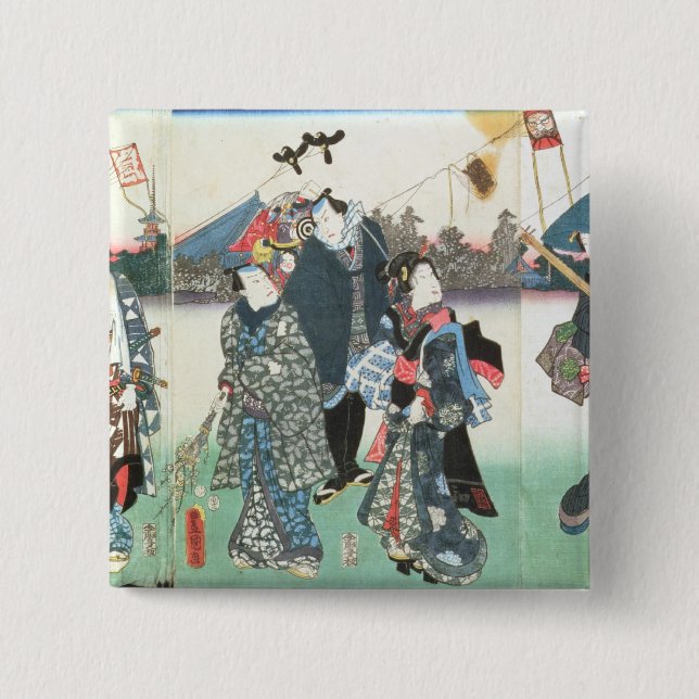 New Year's festival, 2 Inch Square Button (Front)