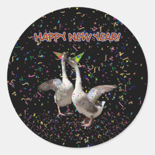 New Year's Geese Classic Round Sticker
