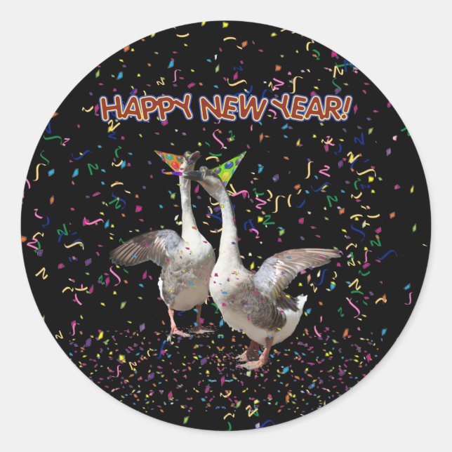 New Year's Geese Classic Round Sticker (Front)