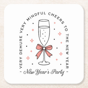 New Year's girls party funny pink bow aesthetic Square Paper Coaster