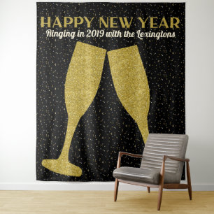 New Years Glitter Champagne Photo Booth Backdrop Tapestry