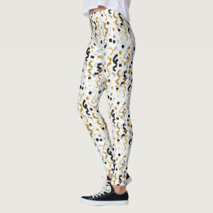 New Year's Gold Black Confetti   Leggings