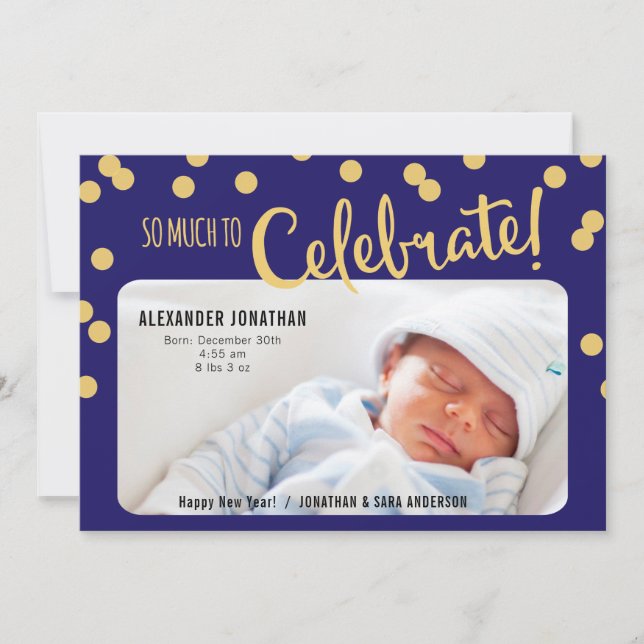 New Years Greeting Baby Boy Birth Announcement (Front)