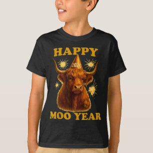 New Years Highland Cow Scottish Nye Party Farm Ani T-Shirt