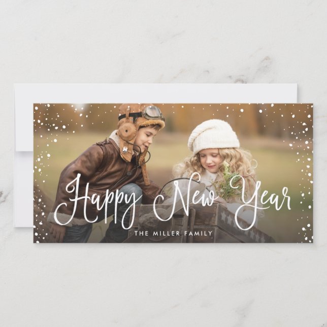 New Years Holidays Snow Photo Holiday Card (Front)