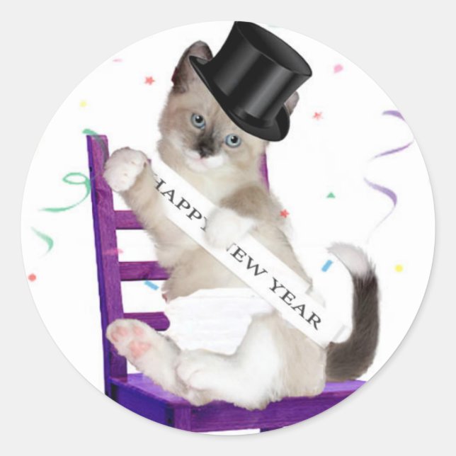 New Year's Kitten Classic Round Stickers (Front)